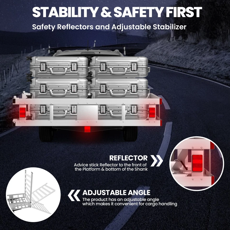 1000LB Cargo Carrier Hitch Mount Cargo Basket Luggage Rack w/Ramp & 2" Receiver - Image 4 of 4