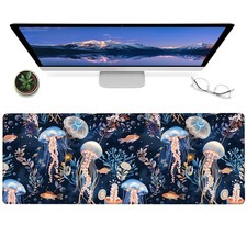 Nautical Jellyfish Gaming Mouse Pad,12x31.5in Non-Slip Rubber Beach Ocean Des...