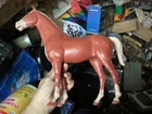 EUC MARX & CO VINTAGE 13” 1965 BEST OF THE WEST RED THUNDERBOLT HORSE w/ WHEELS