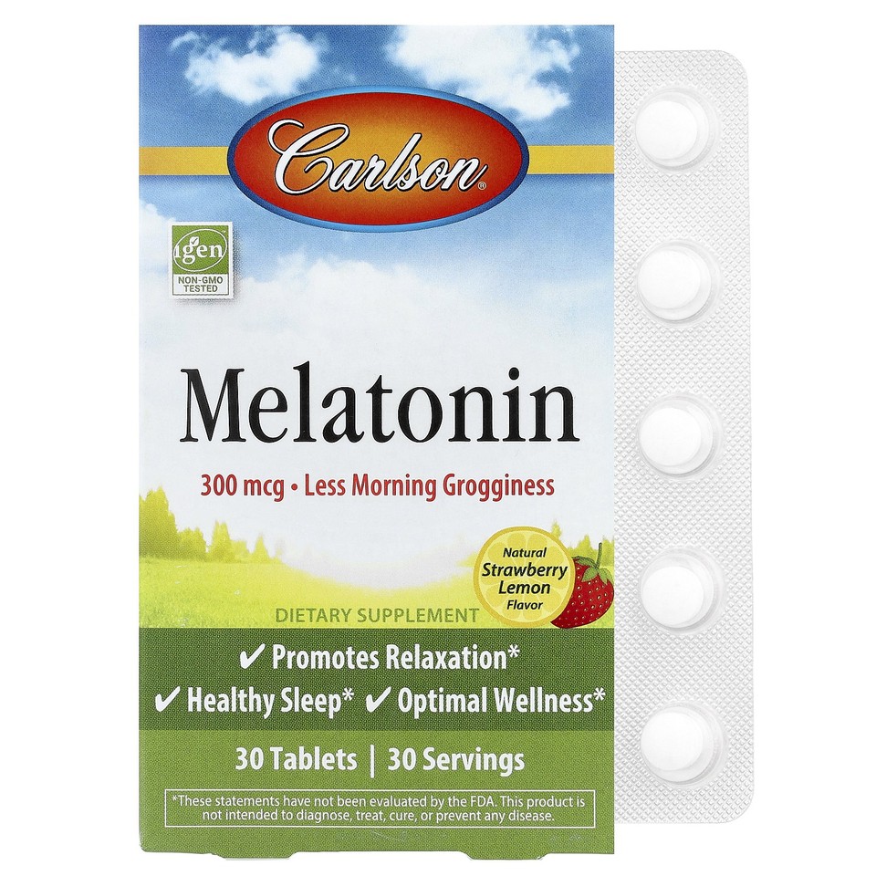 Melatonin, Natural Strawberry Lemon, 300 mcg, 30 Tablets