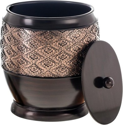 Dublin Brown Small Bathroom Trash Can with Lid - 1.3 Gal / 4.8L Decorative Oval