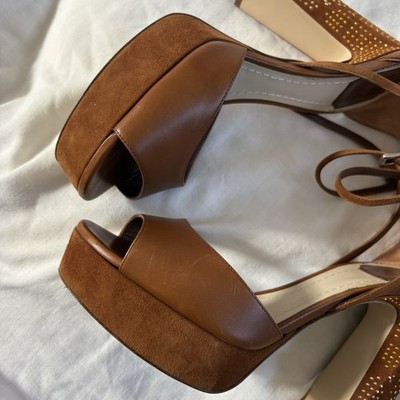 Dior Brown Leather Studded Block Heel Platform Sandals Size 38 | eBay