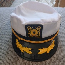 WHITE CAPTAIN NAVY SAILOR HAT Adult Cap Naval Ship Boat Yacht New