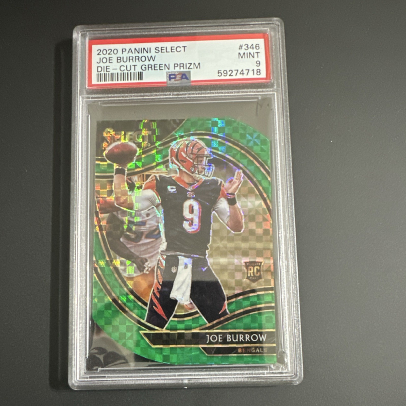 2020 Panini Select Joe Burrow 3/5 Die-Cut Green Prizm Rookie #346 Bengals PSA 9