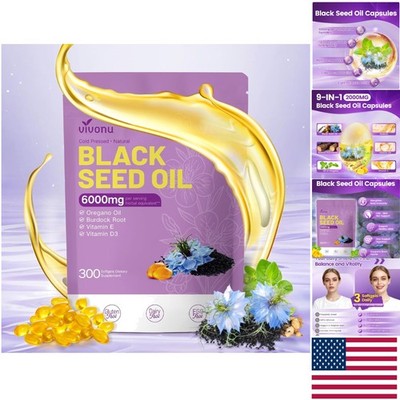 9-in-1 Formula Black Seed Oil Capsules | 6000mg Natural Health Boost, 300 Count