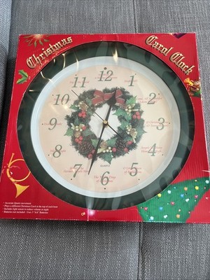 Vintage Christmas Carol Green Battery Wall Clock 12 Songs Plays On The Hour