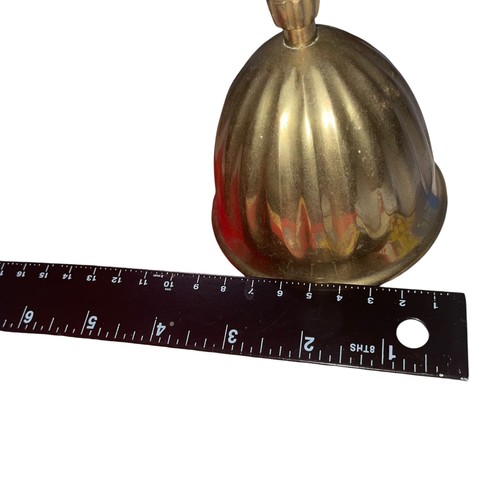 Vintage Brass Hand Bell Black Wood Handle 8” Scalloped School Dinner Service - Picture 6 of 6
