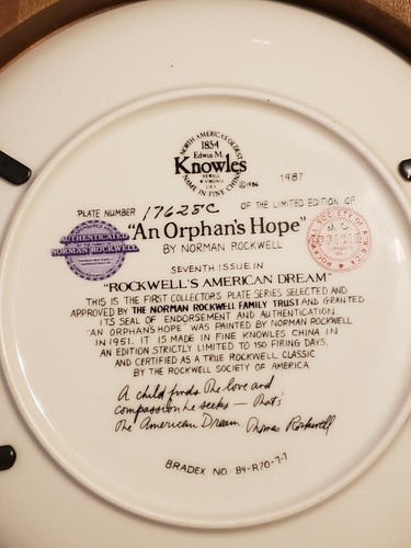Gerahmter Rockwell "Rockwells American Dream" An Orphans Hope Sammlerteller - Bild 3 von 3