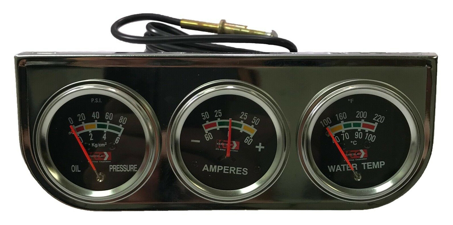 Image 1 - Universal 2&amp;#034; Triple Chrome Gauge Set Water Temperature Oil Pressure PSI Amperes