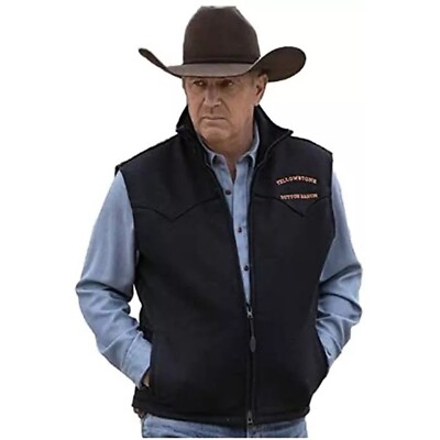 Men's Yellowstone Vest Kevin Costner s John Dutton Black Cotton Vest