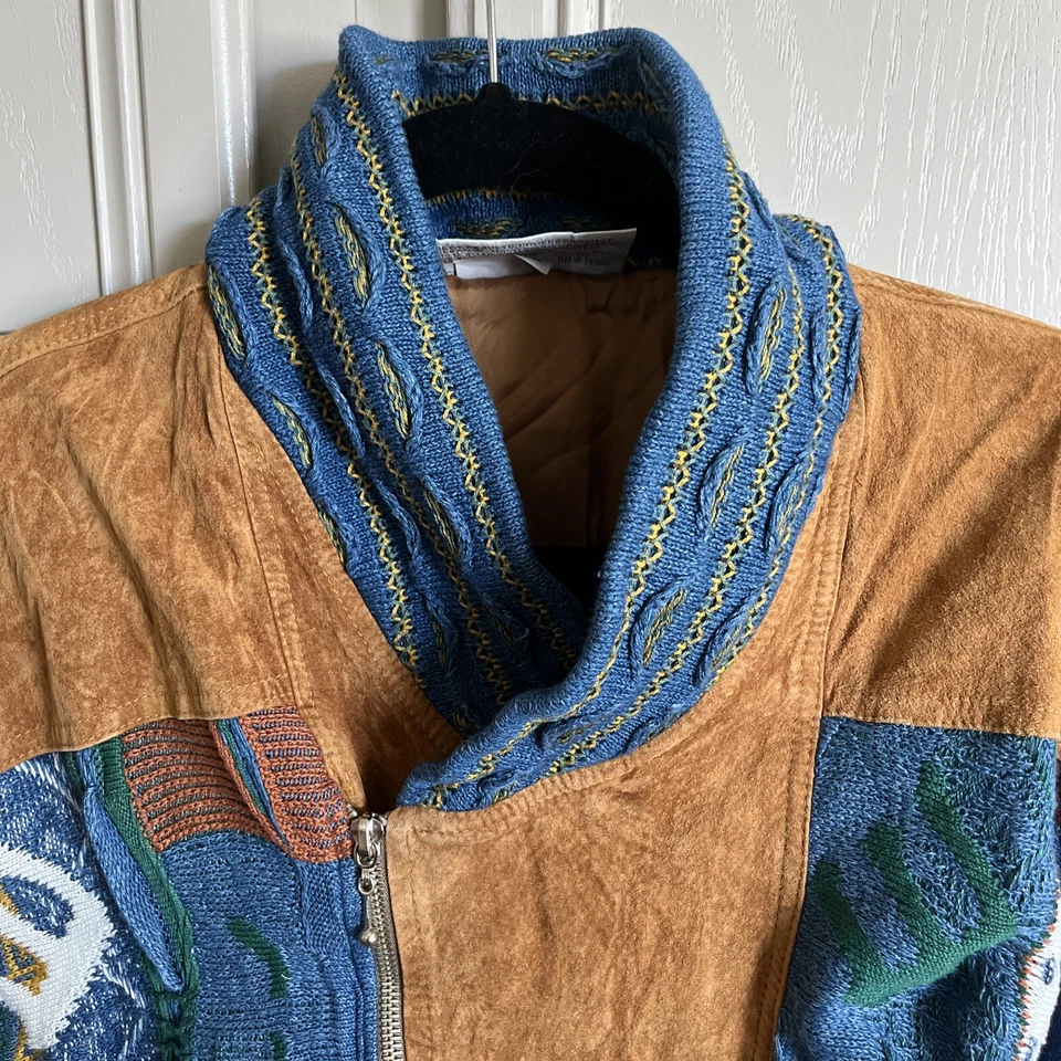 RARE Vintage  COOGI SUEDE KNIT SWEATER ZIP JACKET Size XL multi - Image 2 of 4