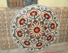 Round Marble Inlay Coffee Table Console Bar Pietradura Elegant Furniture Decors