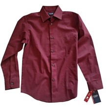 Chaps Boy's Long Sleeve Button Down Collared Dress Shirt Red Youth M 10-12