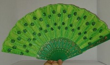 Hand Fan Abanico de Mano Bolsillo plastic flamenco Dance Baile green Verde NEW
