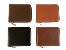 Zippered Wallet ID Credit Card Money Holder Bifold PU Faux Leather Solid Colors.