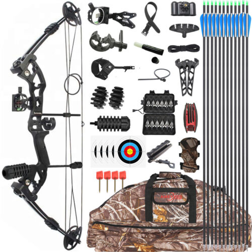 Compound Bow Set 30-60lbs Adjustable Archery Hunting Right Left Shooting Fishing - Picture 1 of 33