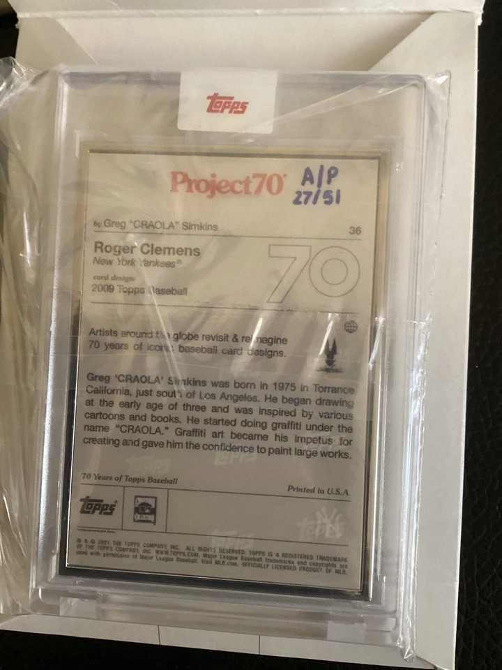 Topps Project 70 Card 36 2015 Roger Clemens by 'CRAOLA' - Artist Proof #27/51 - Image 3 of 3