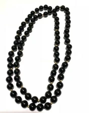 Estate Black Onyx & Gold Bead Necklace 32"