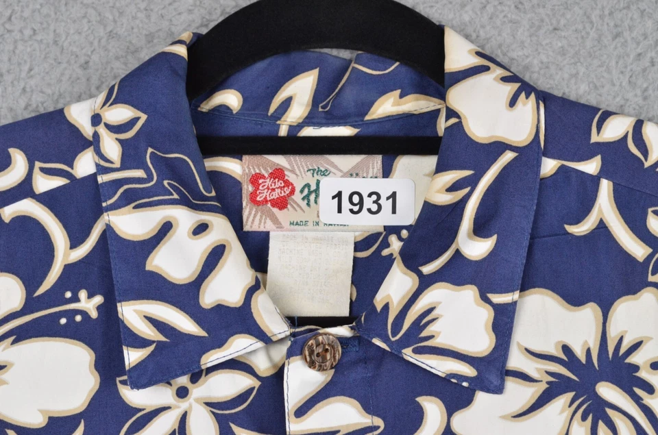 Винтажная гавайская рубашка Hilo Hattie мужская большая синий гибискус сделано в США - Изображение 3 из 4