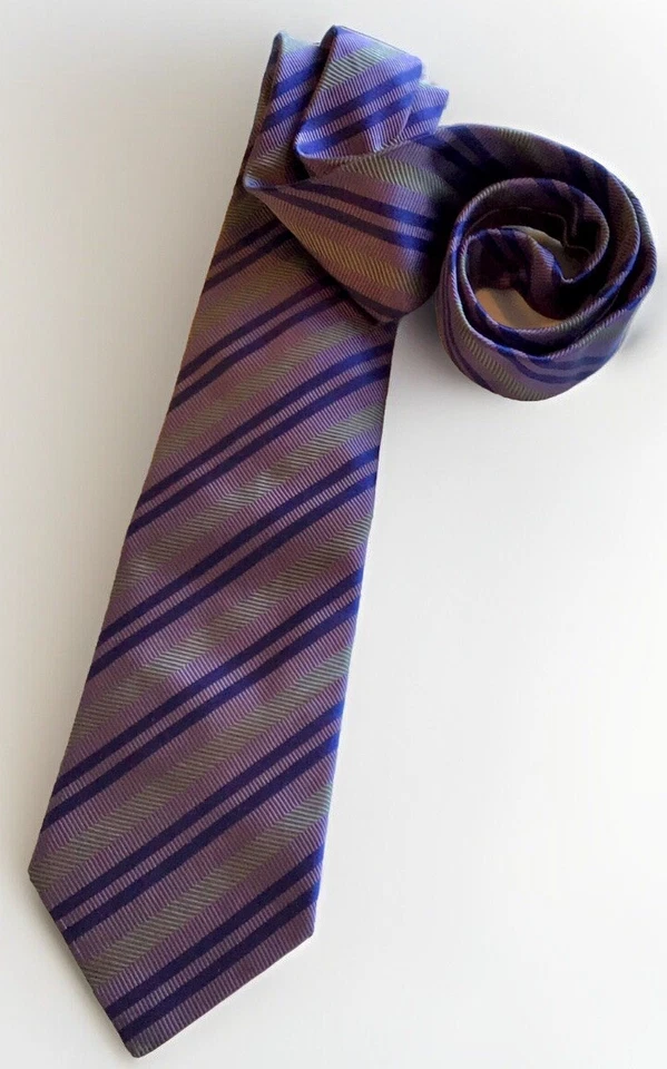 "Corbata LUCIANO BARBERA púrpura con rayas azul marino y oliva 33/4"" de ancho 100 % seda Italia" Foto 3 de 4