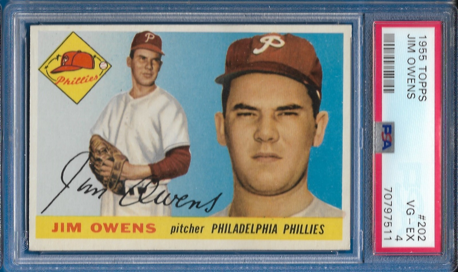 1955 Topps Jim Owens Card High #202 Philadelphia Phillies VG-EX PSA 4