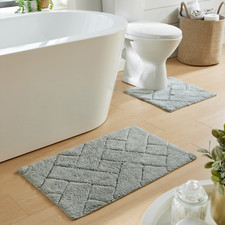 2 Piece Bali Bath Mat Set 100% Cotton Easy Care Plush Bath Rug Toilet Mats