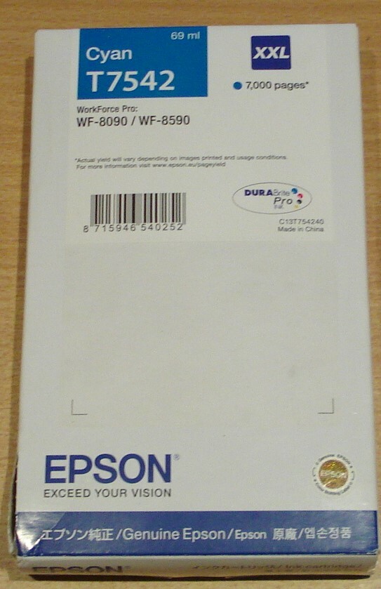 GENUINE EPSON T7542 Cyan (blue) cartridge ORIGINAL ink WF-8090 WF-8590 Dec' 2021