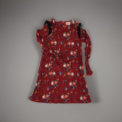 Hanna Andersson Floral Long Sleeve Ruffle Dress Size 12 Maroon Girls 150 Ruffle - Picture 3 of 5