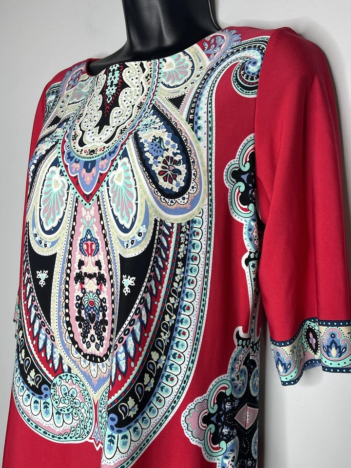 Vestido Sandra Darren Feminino Vermelho Multicolorido Paisley Manga 3/4 Tamanho 6 - Imagem 3 de 4