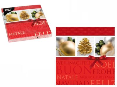 20 Servietten 3-lagig 1/4-Falz 33 x 33 cm X-mas Ribbon rot Kugeln Weihnachten