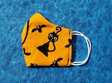 Washable Handmade Fabric Face Mask filter pocket HALLOWEEN CATS AND BATS