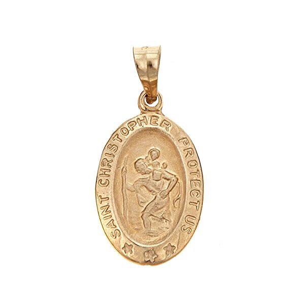14K Real Yellow Gold Saint St Christopher Medal Oval Charm Pendant | eBay
