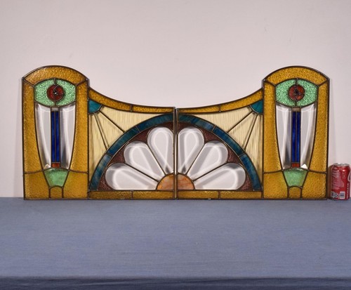 Pair of Vintage French Art Deco Stained Glass Panels with Copper Frames - Picture 7 of 15