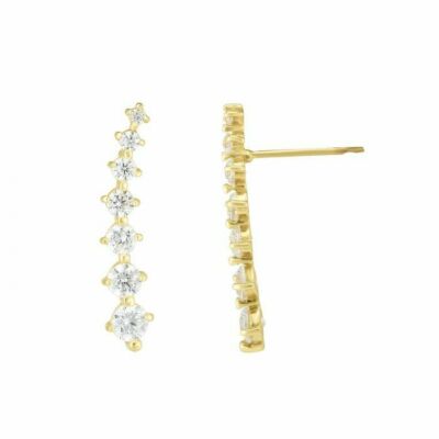 3/4'' abgestufte CZ Kletterer Ohrringe echtes 14K Gelbgold