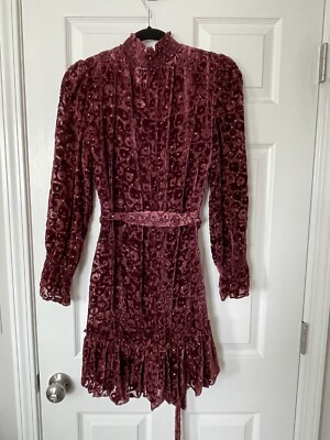 NWT Alex Marie Maroon Gold Leopard Print Dress Size