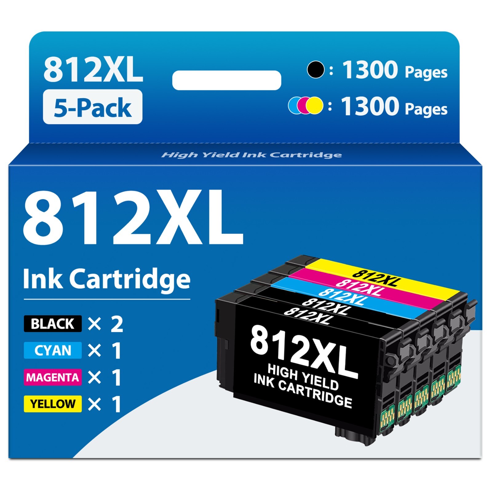 5-Pack 812XL Ink Cartridges (2BK/1C/1M/1Y) for Epson WF-7840 WF-7310 WF-7820 Printers-image