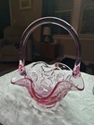 FENTON GLASS Strawberry Pink Dusty Rose Glass Basket #1636