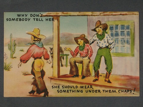 Vintage Postcard Comic Risqué Exposed Bottom Under Them Chaps