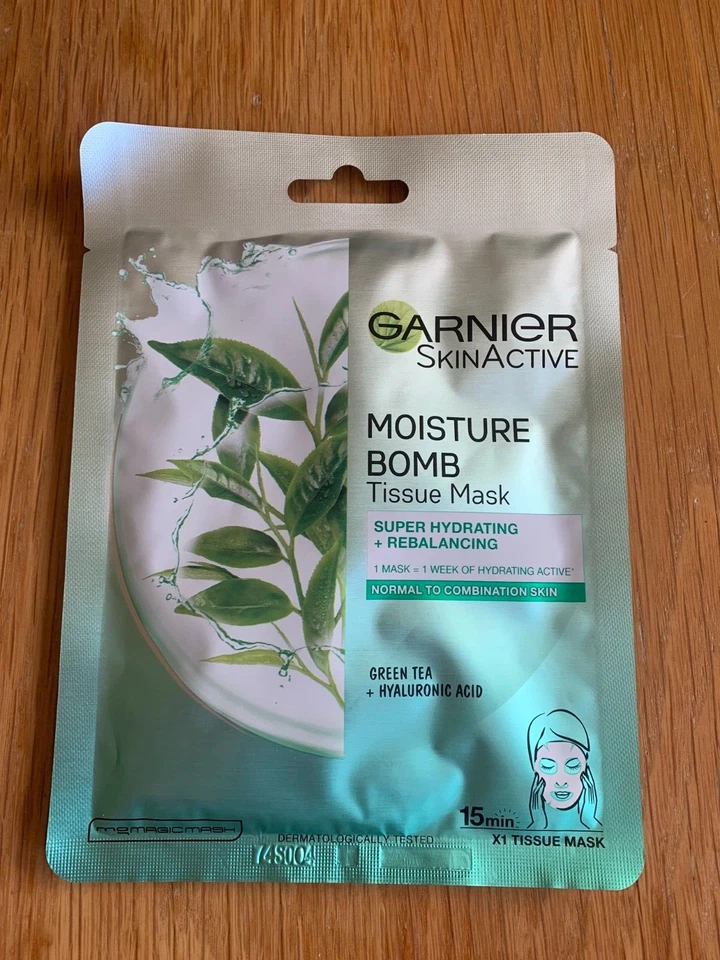X5 New GARNIER Skin Active MOISTURE BOMB Hydrating Tea Tree TISSUE Face Mask - Image 2 of 4