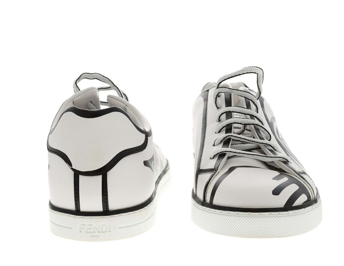 FENDI ROMA JOSHUA VIDES X Trompe L'Oeil White LEATHER SNEAKERS