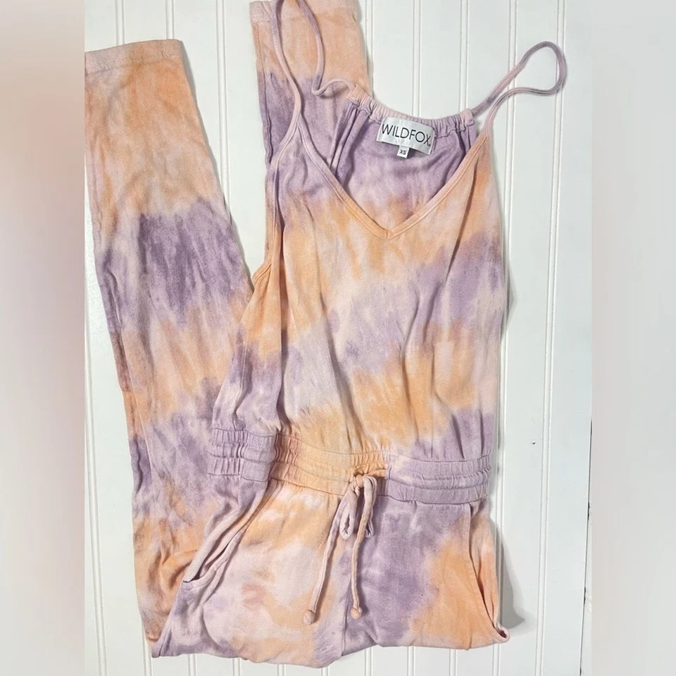 Wildfox Zoe Tie-Dye Cotton Pink and Purple Jumpsuit Size XS - Image 2 of 4