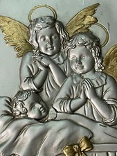 3D Angel Guardians with Baby Gold /Silver Tone Wall Plaque 7" by 9"