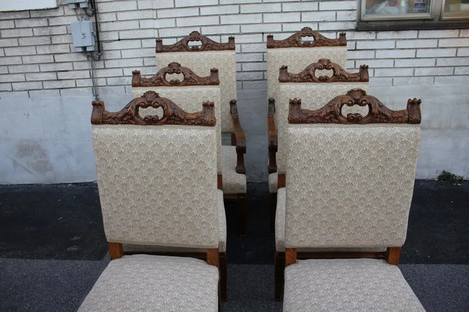 Great Set of Six American Victorian Solid Oak Dining Room Chairs, New Upholstery - Image 2 of 4