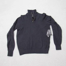 Christian LaCroix Men L 1/4 Zip Extra Fine Merino Wool Blue Pullover Sweater NEW
