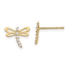 14k Yellow Gold Cubic Zirconia Dragonfly Childrens Post Stud Earrings