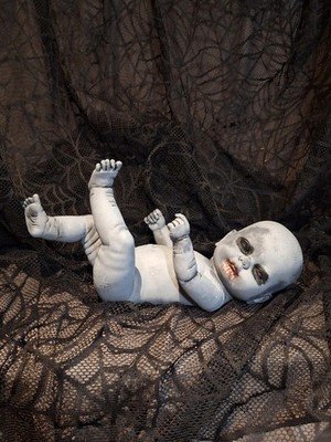 OOAK Zombie Infant Doll, 10 In Tall, Handpainted,  Halloween Prop