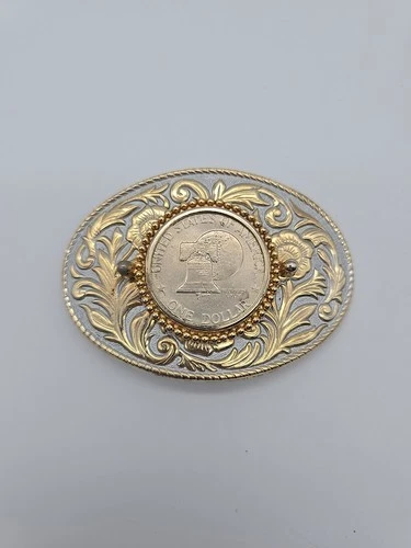 Vintage  1976 LIBERTY Silver Dollar Coin Western Style Belt Buckle for 2" Belt