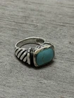 925 Sterling Silver Turquoise Ring Ribbed Vintage Rare Sz7 8G Old Pawn Native