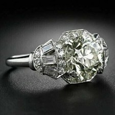 Art Deco Style Round Cut Lab Created Diamond Engagement 14K White Gold FN Ring