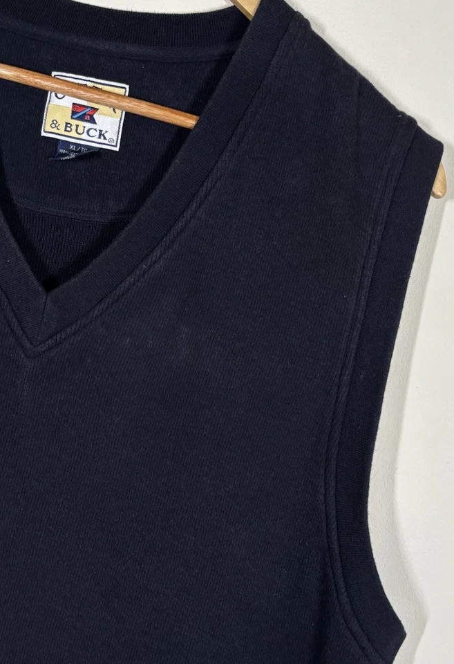 CUTTER & BUCK Mens XL Sweater Vest Navy Blue V-Neck Sleeveless Pullover Golf USA - Image 2 of 4